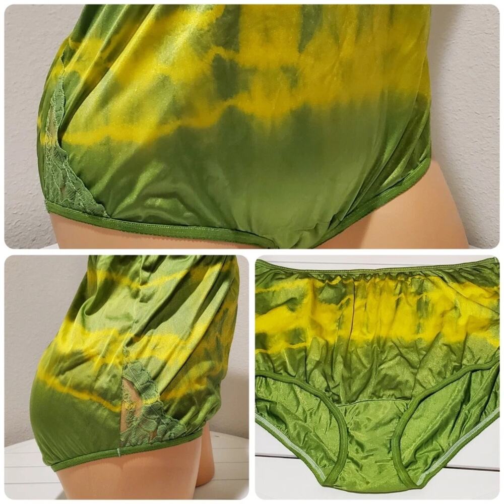 Vanity Fair Lace Nouveau Nylon Full Cut Panty Yellow Pine Green Rainbow Shift 9